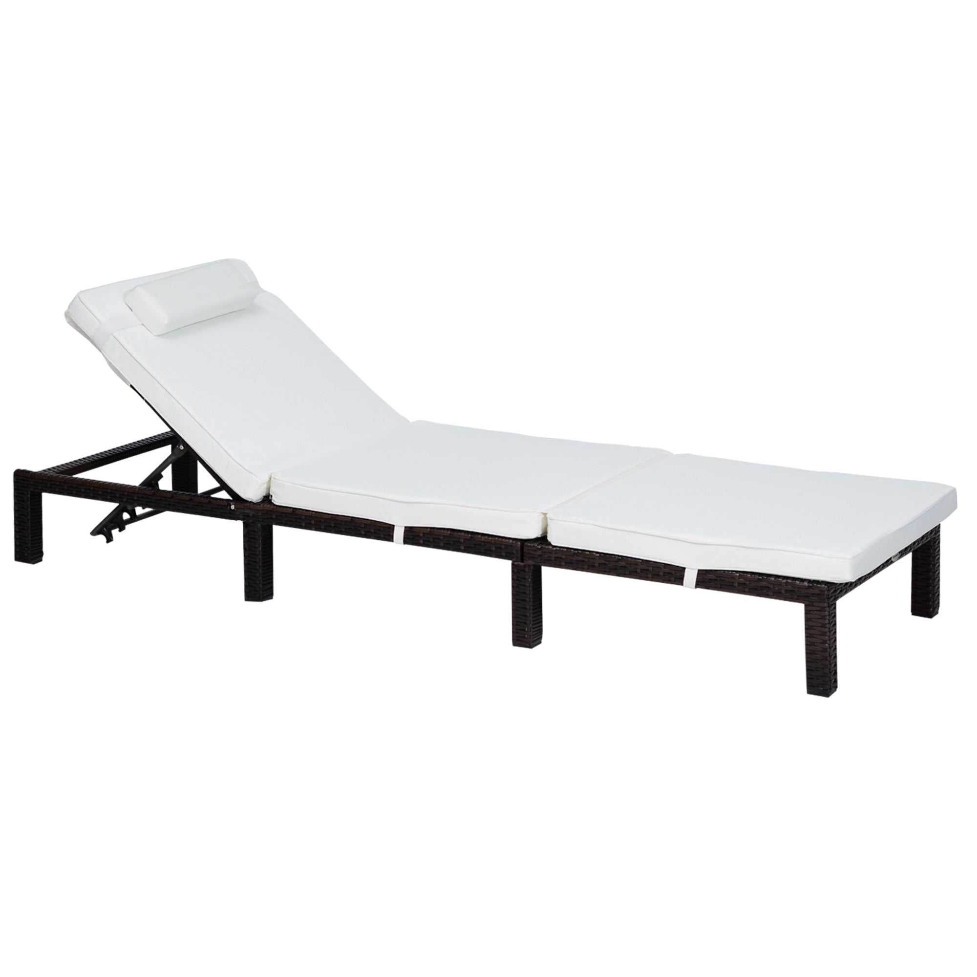 Outsunny Rattan Sun Lounger, 5-Level Adjustable Garden Lounger Recliner with Cushion and Headrest, Outdoor Reclining Sunbed, Steel Frame Garden Chair for Patio, Beach, Terrace, Cream White 
