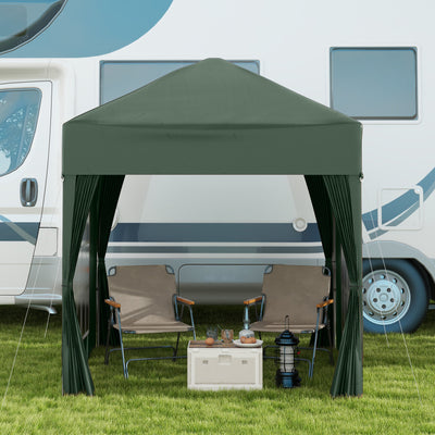 Outsunny 2 x 2 m Garden Pop Up Gazebo, Wedding Party Tent Marquee, Water Resistant Awning Canopy with Sidewalls, Windows, Carry Bag, Green 