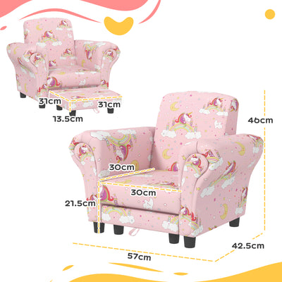 AIYAPLAY 2 Piece Kids Sofa Set with Unicorn Design, Wooden Frame, for 1.5-3 Years Old, Pink 