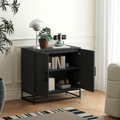 HOMCOM Modern Sideboard, Freestanding Sideboard Storage Cabinet with Adjustable Shelf and 2 Doors for Living Room, Black 