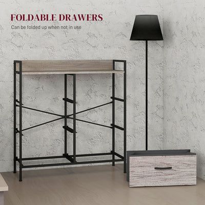 HOMCOM Rustic Chest of Six Fabric Drawers - Grey Wood Effect 