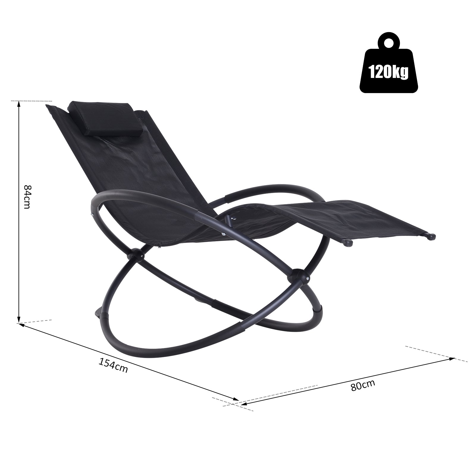 Outsunny Outdoor Orbital Lounger Zero Gravity Patio Chaise Foldable Rocking Chair w/ Pillow Black 
