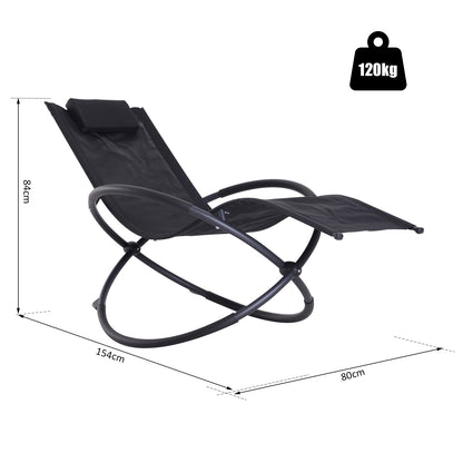 Outsunny Outdoor Orbital Lounger Zero Gravity Patio Chaise Foldable Rocking Chair w/ Pillow Black 