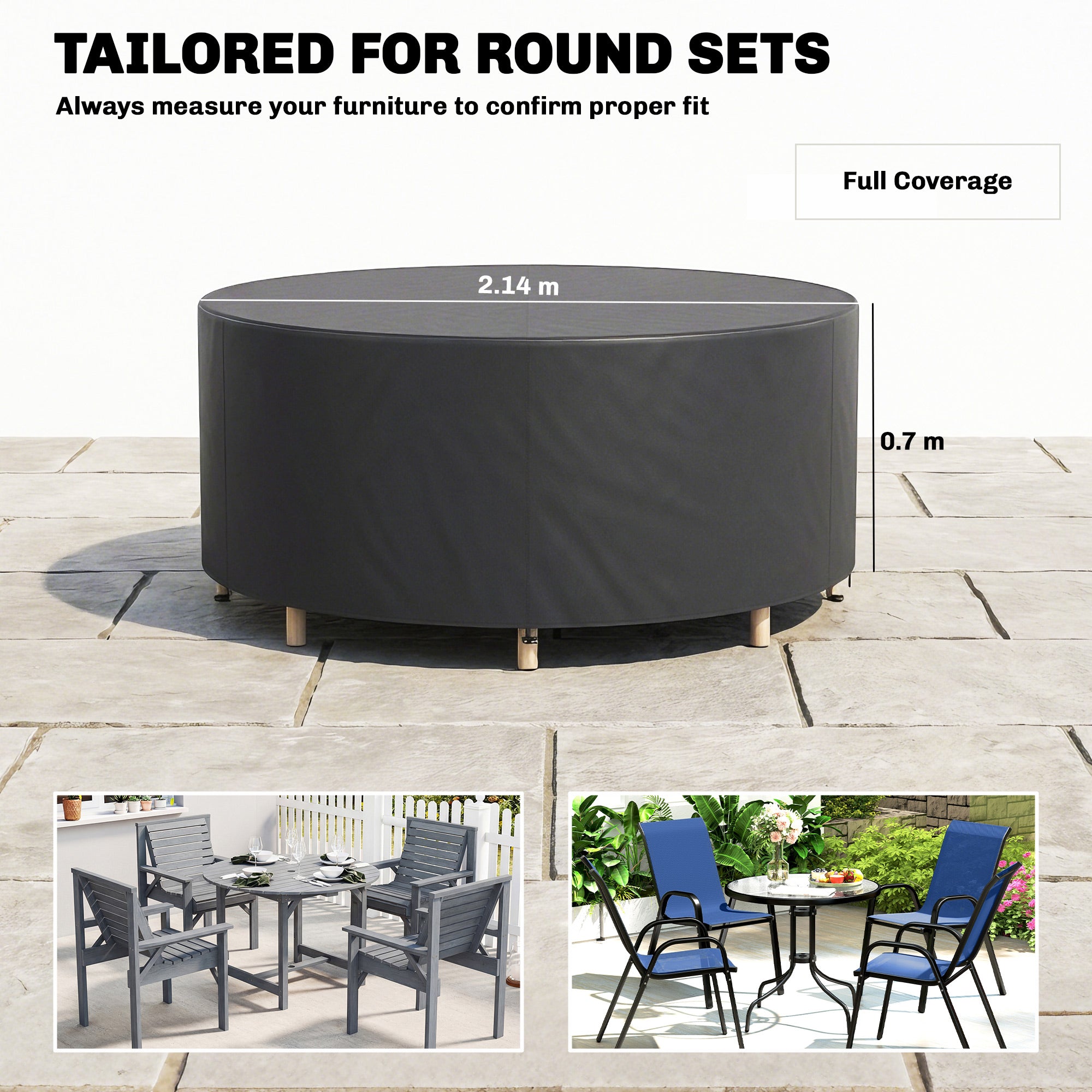 Outsunny Round Garden Furniture Cover, Waterproof Garden Table Cover, 420D Heavy Duty Oxford for Outdoor, Dia.214 x 70 cm, Black 