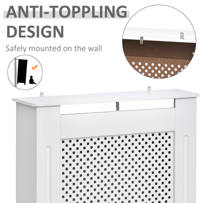 HOMCOM Wooden Radiator Cover Heating Cabinet Modern Home Furniture Grill Style  White Painted (Small) 