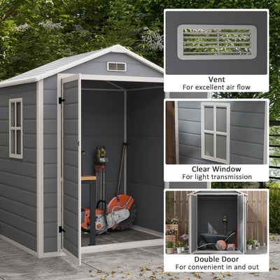 Outsunny 6'x4.5' Garden Storage Shed, Lockable Garden Shed with Double Doors, Window, Vent and Plastic Roof, Grey 