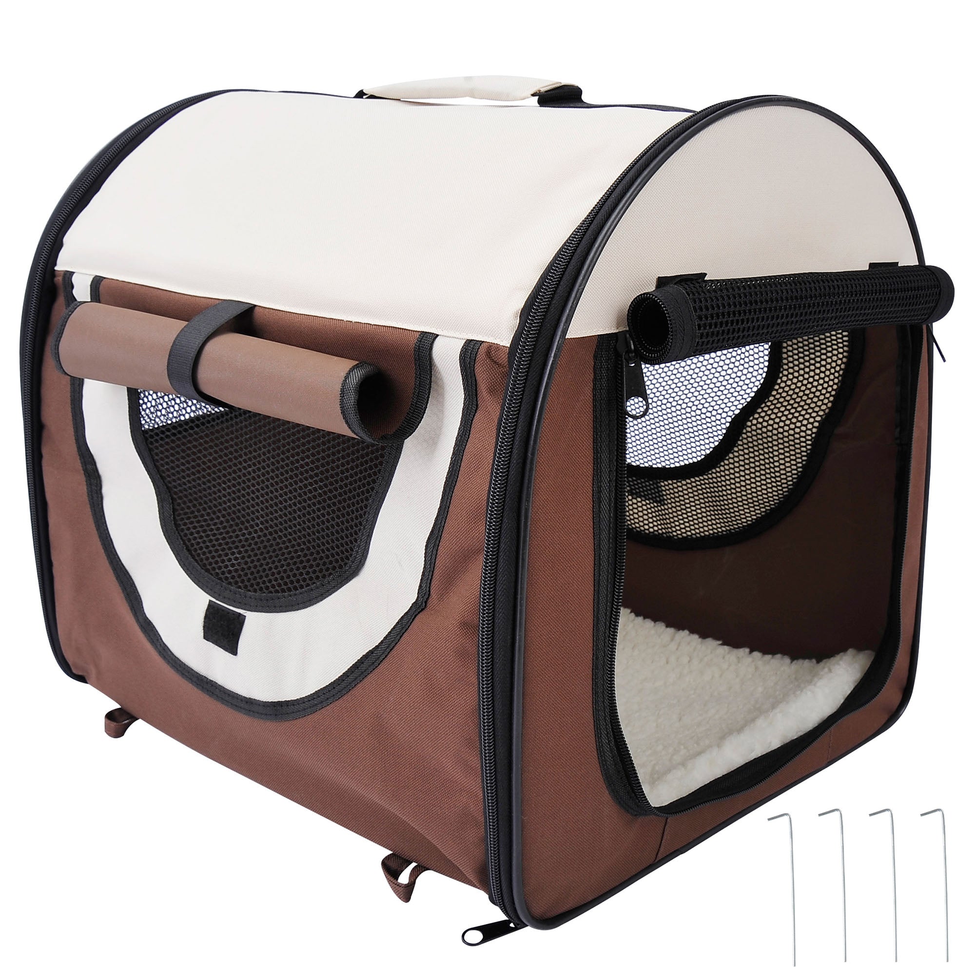 Pawhut Folding Fabric Soft Pet Crate, 46Lx36Wx41H cm - Brown 