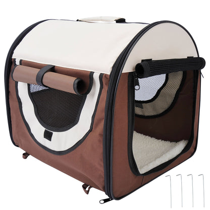 Pawhut Folding Fabric Soft Pet Crate, 46Lx36Wx41H cm - Brown 