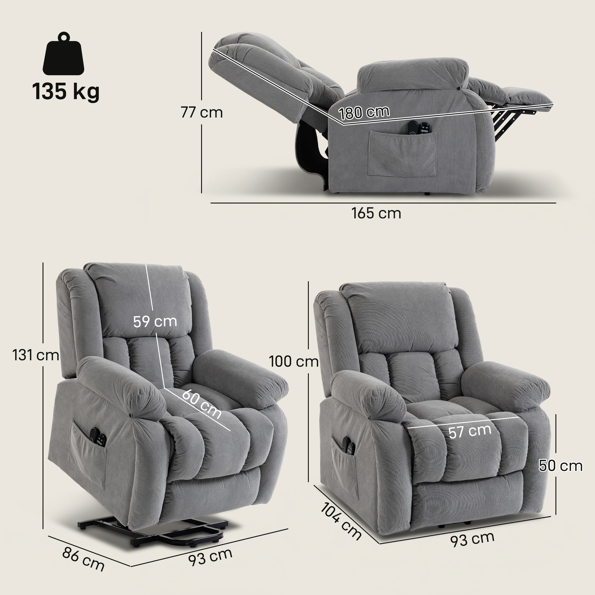 HOMCOM Recliner Armchair Lift Chair, Electric Recliner Chair with Vibration Massage and Heat, Wide Seat, USB Port, Light Grey 