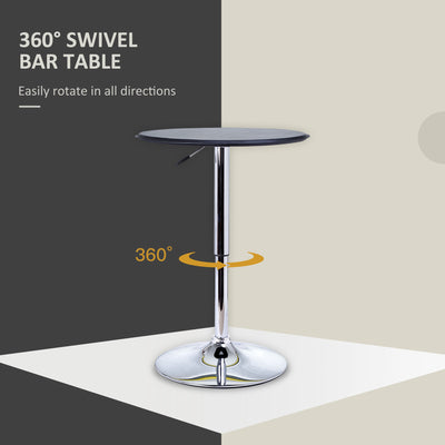 HOMCOM Adjustable Round Bistro Bar Table with PVC Leather Top Steel Base Home Kitchen Dining Desk  Black 