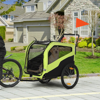 PawHut Dog Bike Trailer, 2 in 1 Dog Stroller for Large Dogs with Hitch, Quick-release 20" Wheels, Pet Bicycle Cart Trolley Carrier for Travel, Green 