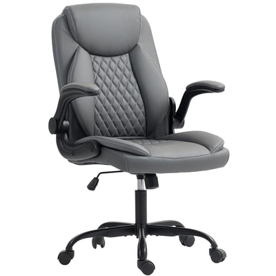HOMCOM Faux Leather Office Chair. with Flip-Up Armrests - Charcoal Grey 