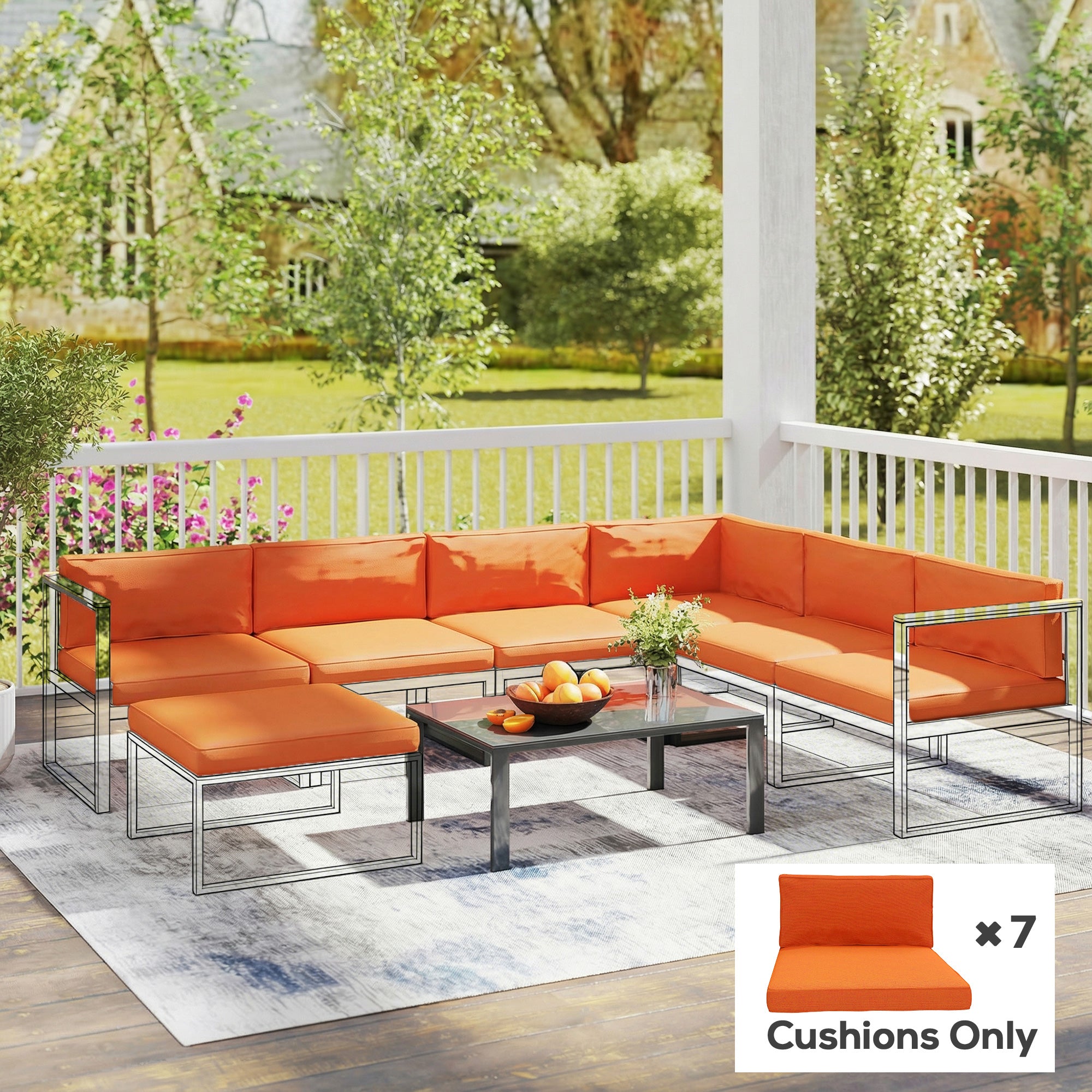 Outsunny 14-piece Dining Set Cushions - Orange 