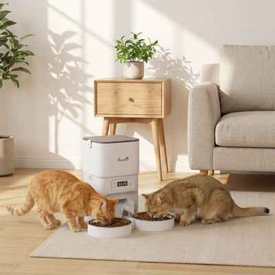 PawHut Automatic Cat Feeder Timed Portion Control Pet Food Dispenser with 2 Stainless Steel Bowls
