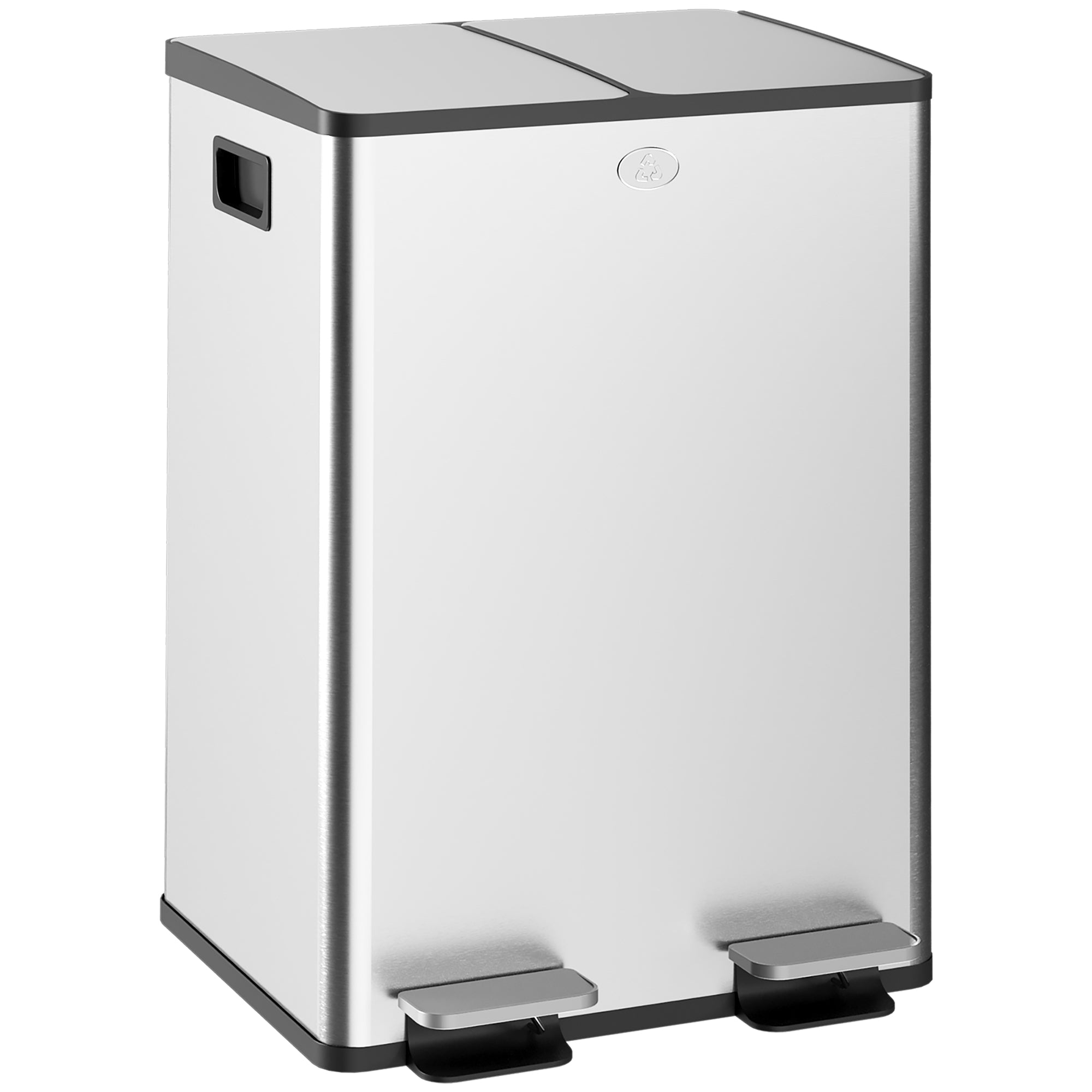 HOMCOM 56L Dual Compartment Stainless Steel Bin, with Deodoriser Holders - Silver Tone 
