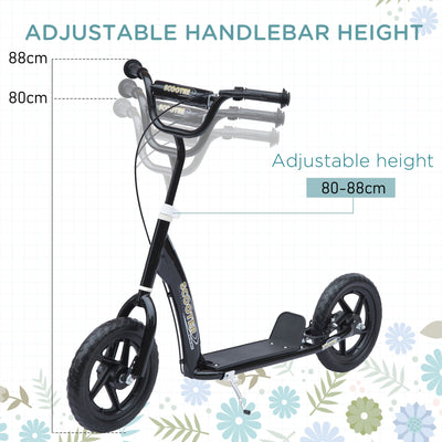 HOMCOM Kids Scooter Kick Scooter with 12" EVA Tyres, Rear Brake, Big Wheels Scooter for 5-12 Years Old, Black 