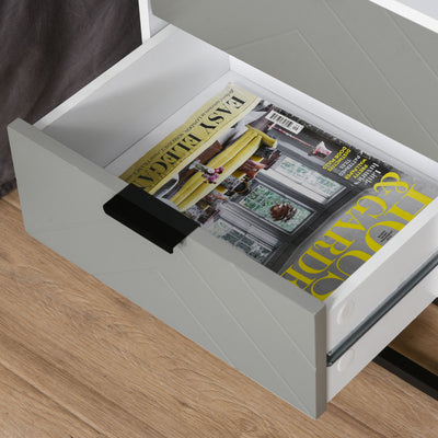 HOMCOM Bedside Cabinet with 2 Drawer Storage Unit, Unique Shape Bedroom Table Nightstand with Metal Base, for Living Room, Study Room, Dorm 