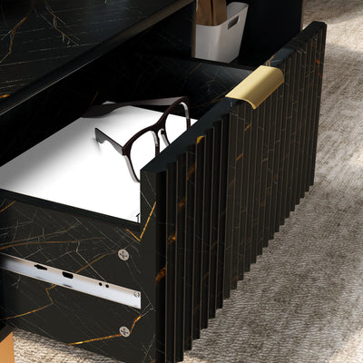 HOMCOM Elegant Marble Effect Storage Coffee Table - Black 