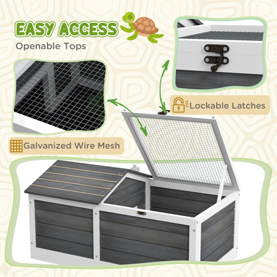 PawHut Wooden Tortoise House, Small Pet Reptile Shelter, with Hide Den and Run - Grey 