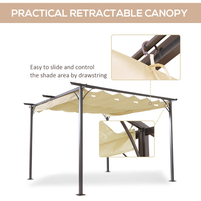 Outsunny 3.5M X 3.5M Metal Pergola Gazebo Awning Retractable Canopy Outdoor Garden Sun Shade Shelter Marquee Party BBQ, Beige 