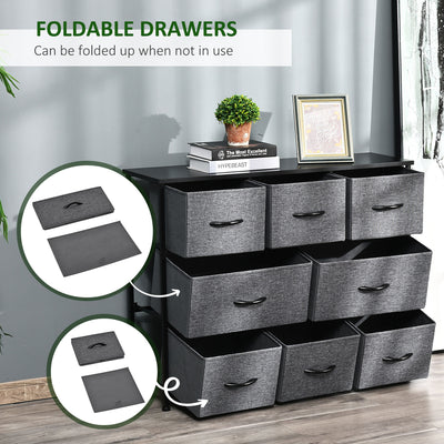 HOMCOM Chest of Drawers with 8 Foldable Drawers, 3-Tier Fabric Bedroom Dresser, Clothes Storage Unit for Bedroom Living Room, Dark Grey 