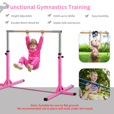 HOMCOM Height Adjustable Gymnastics Horizontal Bar for Kids, Children Junior Kip High Bar Fitness, Pink 