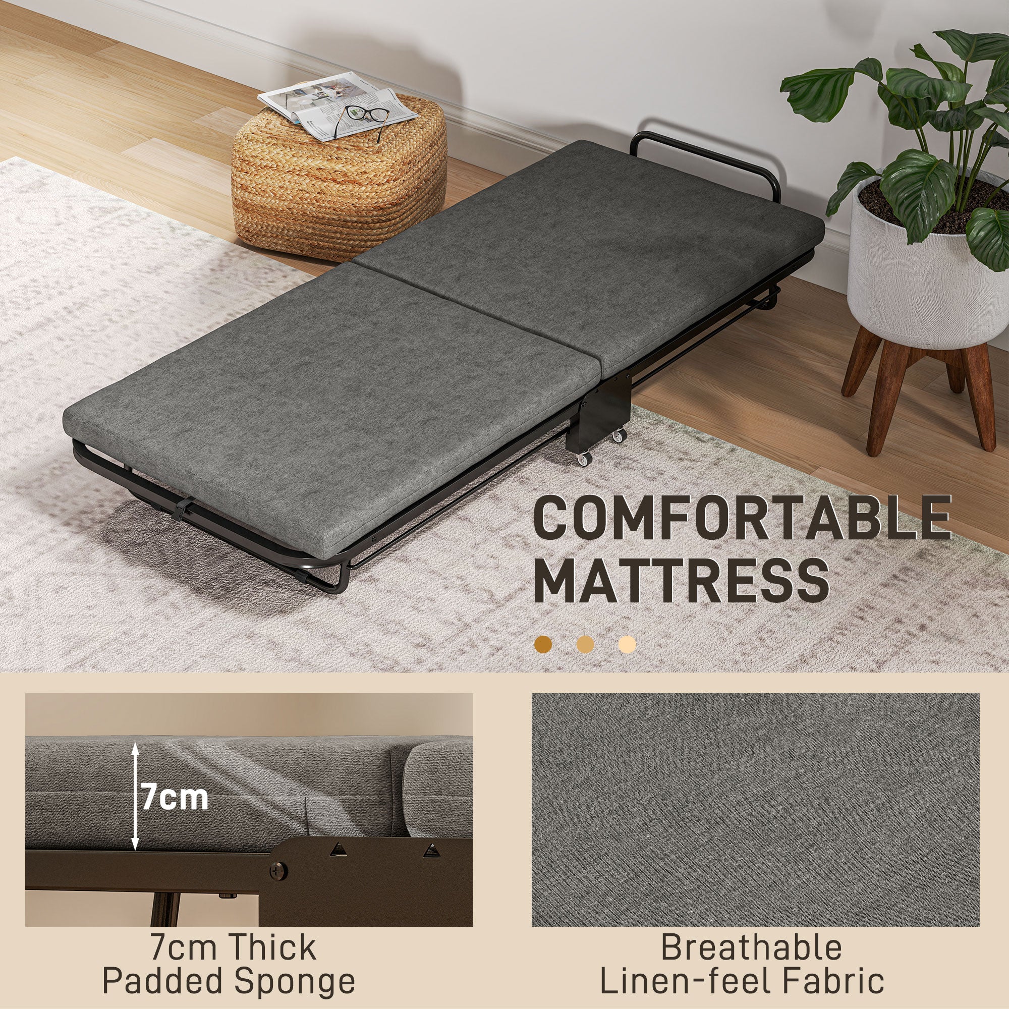 HOMCOM Single Temporary Folding Bed - Grey