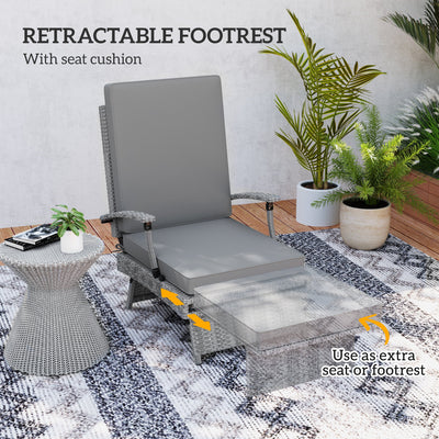 Outsunny 80° Reclining Rattan Lounger - Grey 