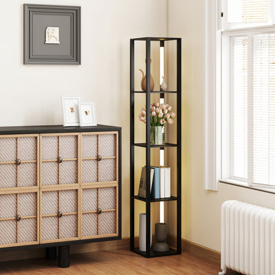 HOMCOM Floor Lamp with Shelves, 4 Layer Dimmable Column Modern Standing Lamp with 3 Brightness Levels and Foot Switch for Living Room, Bedroom, Office, Black 