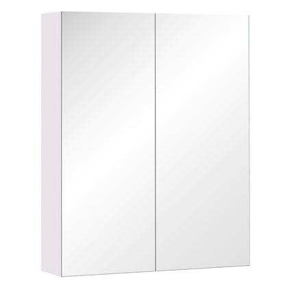 HOMCOM Mirror Cabinet, Wall Mount Bathroom Storage Cabinet with Adjustable Shelf, Double Door Cupboard, 60 x 15 x 75 cm, White 