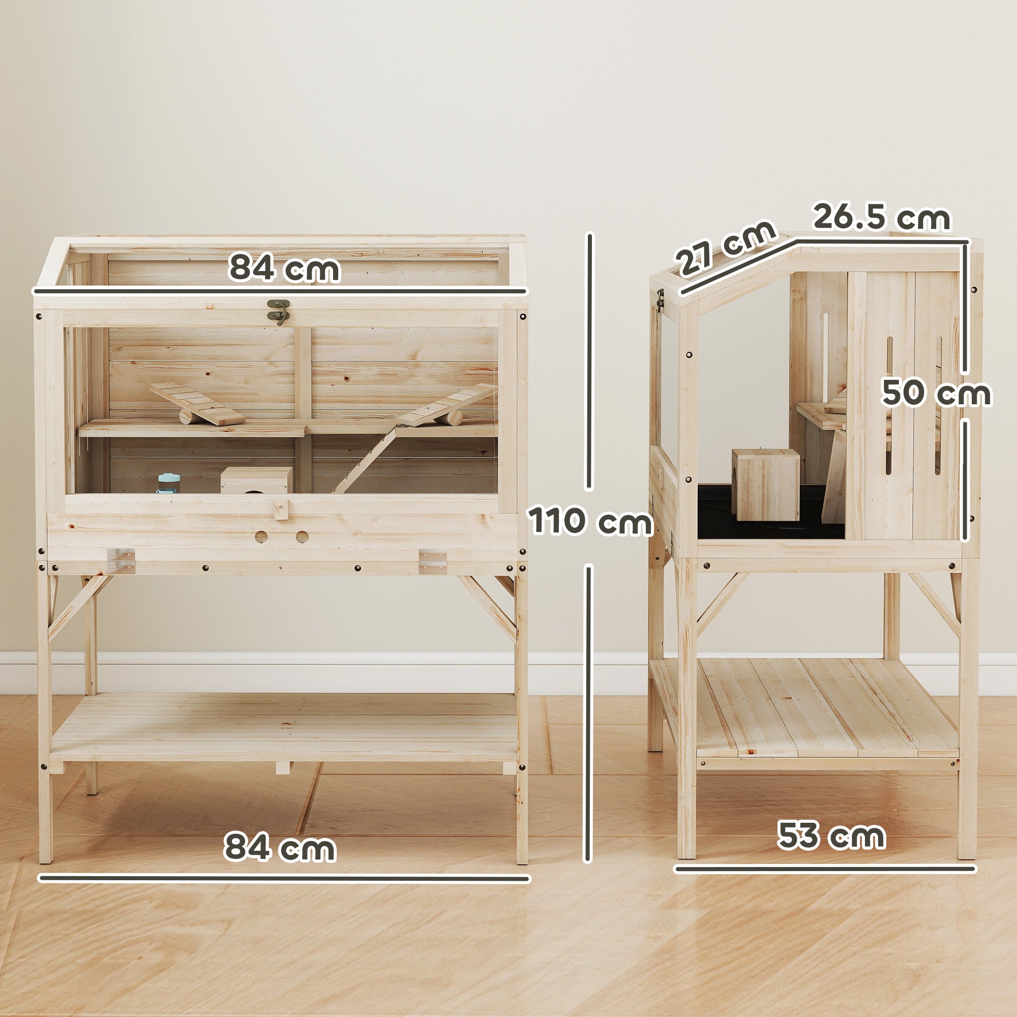 PawHut 2 Tier Wooden Hamster Cage with Shelf and Openable Top 
