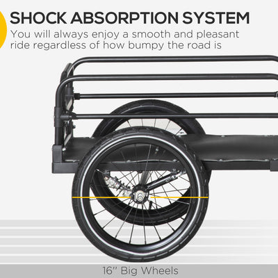 HOMCOM Steel Bike Trailer with Triple Safety, Wagon Bicycle Trailer with Suspension, 2 Wheels Outdoor Storage Carrier, Black 