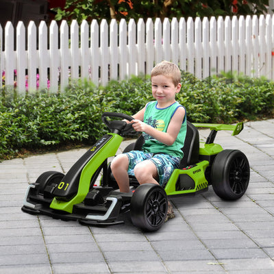 HOMCOM 24V Electric Go Kart for Kids with Adjustable Seat for 6-12 Years, Green 