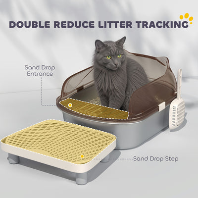 PawHut Stainless Steel Litter Box with Lid, High Wall Sided Enclosure, Pedal, Scoop, Non-Sticky, Anti-Leakage, Easy Cleaning 