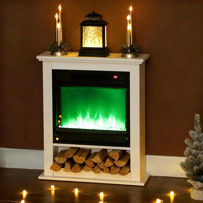 HOMCOM 1800W Adjustable Faux Flame Electric Fireplace - White 