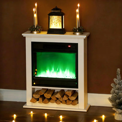 HOMCOM 1800W Adjustable Faux Flame Electric Fireplace - White