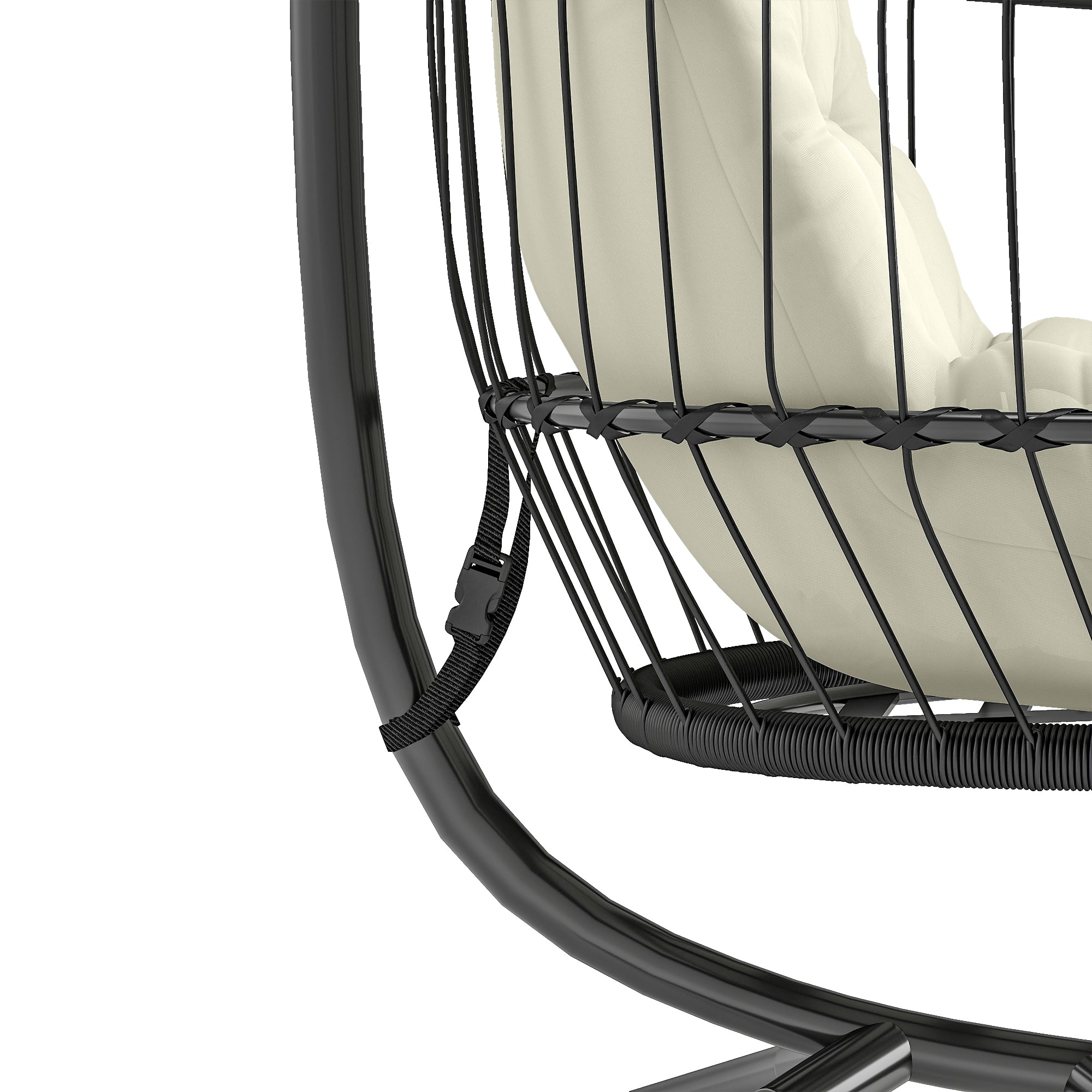 Outsunny Hanging Egg Chair, Indoor Outdoor Hammock Swing Chair with Stand, Safety Strap, Foldable Basket, Black/Cream White