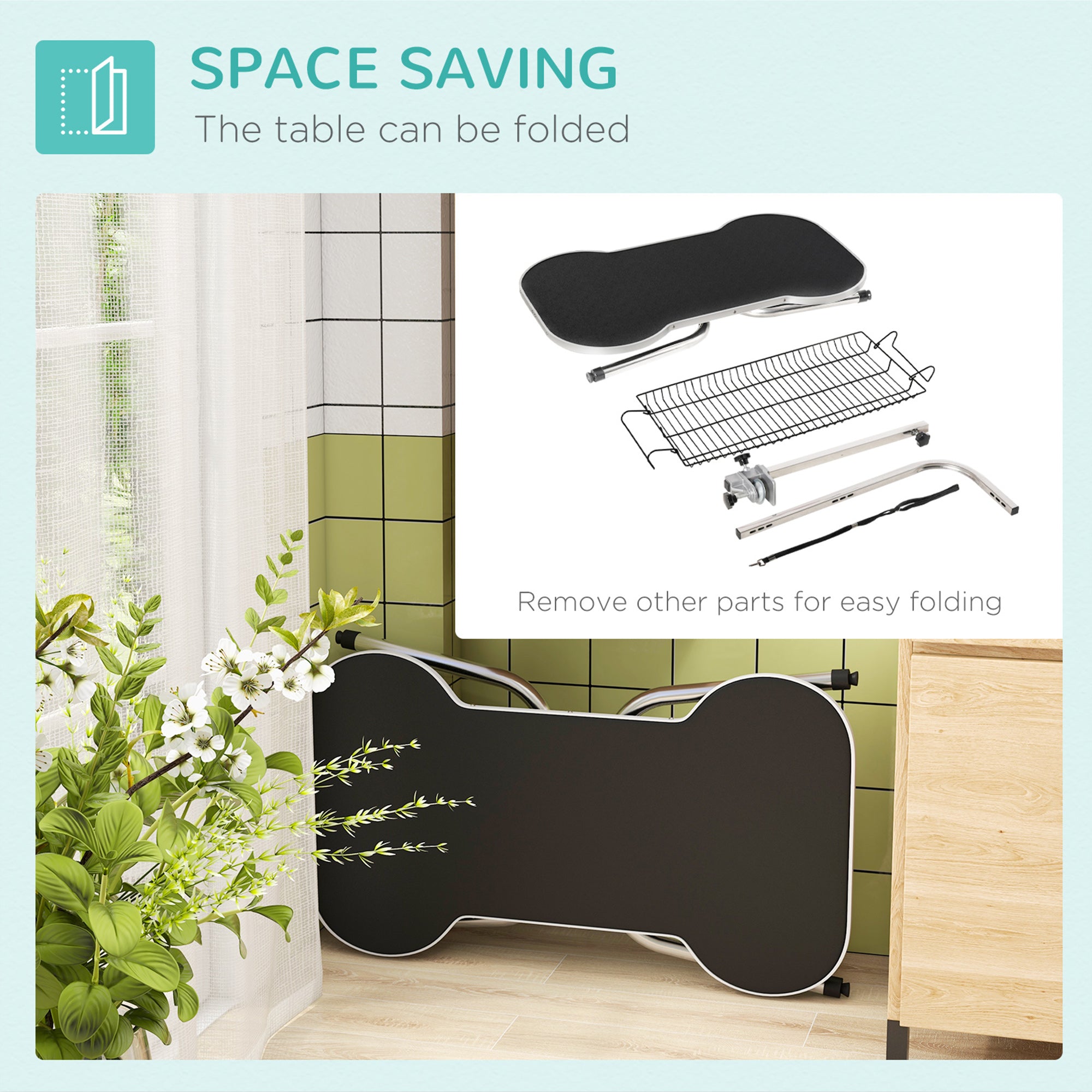 PawHut Foldable Dog Grooming Table Pet Drying Table with Adjustable Arm Non-Slip Rubber Tabletop Aluminium Alloy Edge Stainless Steel Bar Sling 94.5 x 55 x 81cm Black 