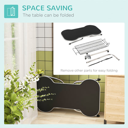 PawHut Foldable Dog Grooming Table Pet Drying Table with Adjustable Arm Non-Slip Rubber Tabletop Aluminium Alloy Edge Stainless Steel Bar Sling 94.5 x 55 x 81cm Black 