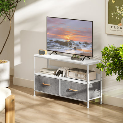 HOMCOM TV Stand Cabinet with 2 Foldable Drawers - White 