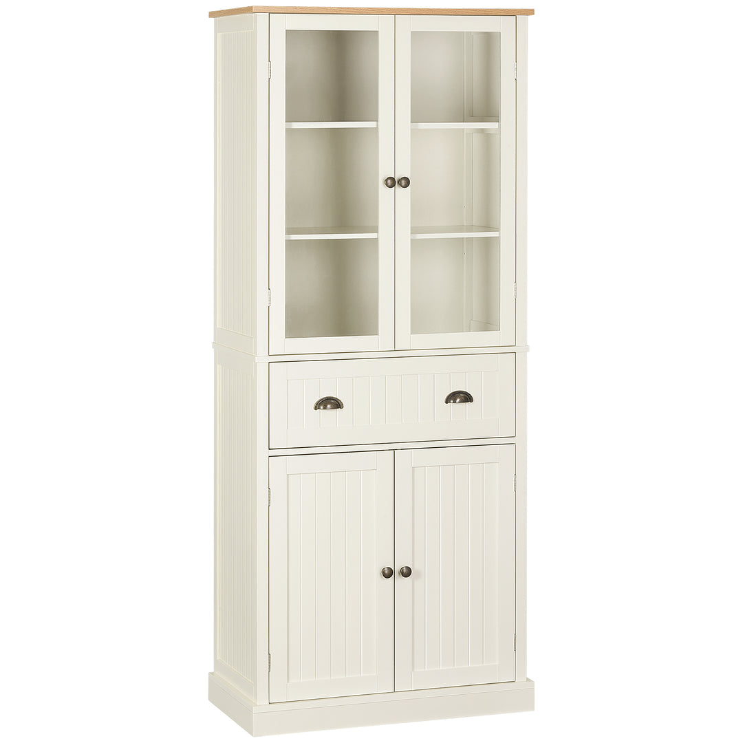 HOMCOM Freestanding Kitchen Cupboard, 5-tier Storage Cabinet with Adjustable Shelves and Drawer for Living Room, Dining Room, Cream White 