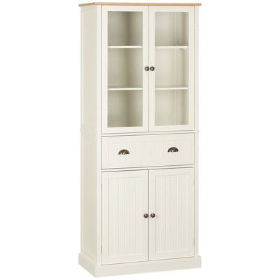 HOMCOM Freestanding Kitchen Cupboard, 5-tier Storage Cabinet with Adjustable Shelves and Drawer for Living Room, Dining Room, Cream White 