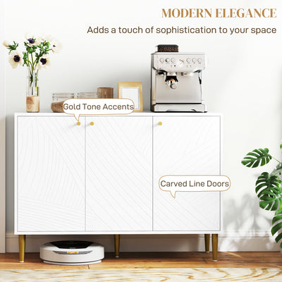 HOMCOM Elegant Two-Cupboard Sideboard - White/Gold-Tone 