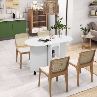 HOMCOM Four-Person Drop Leaf Dining Table, with Wheels - White 