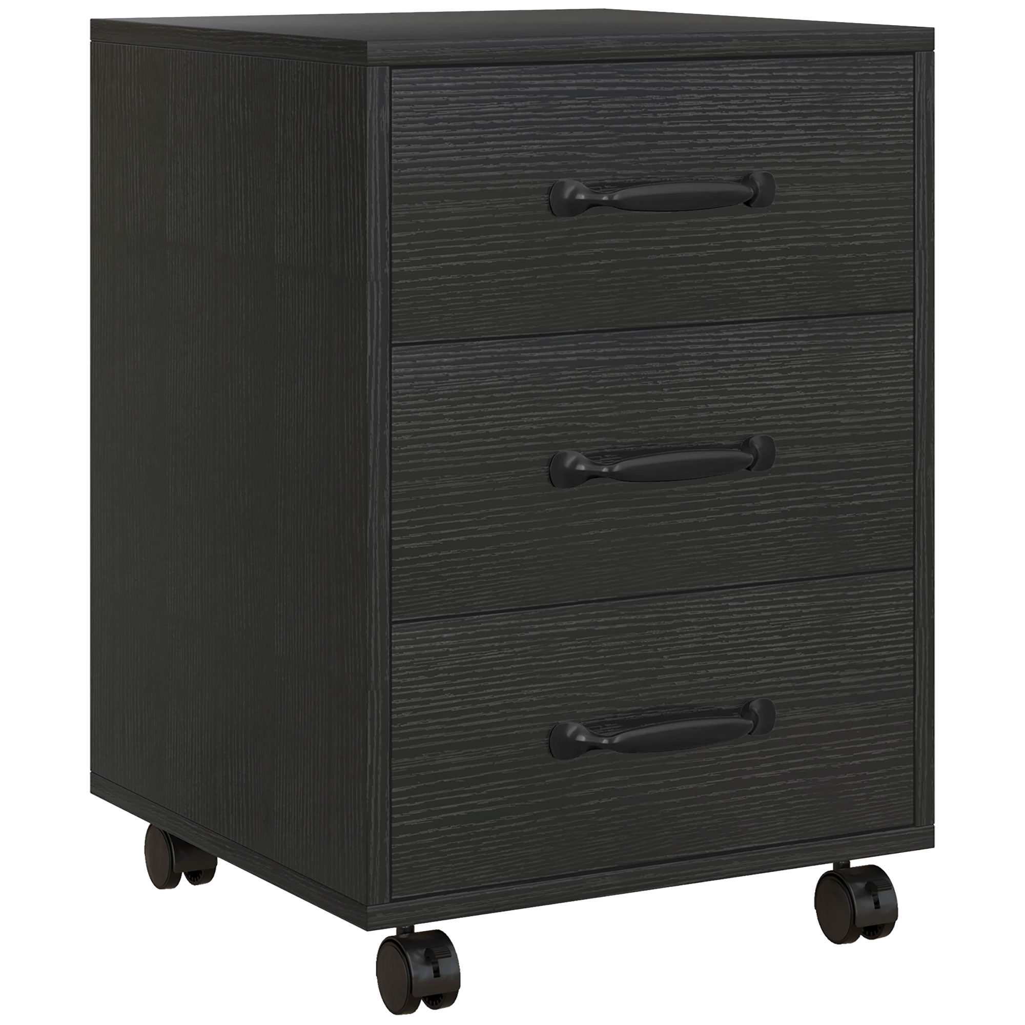 HOMCOM 3 Drawer File Cabinet, Mobile Filing Cabinet on Wheels for Home Office, Study, Black 