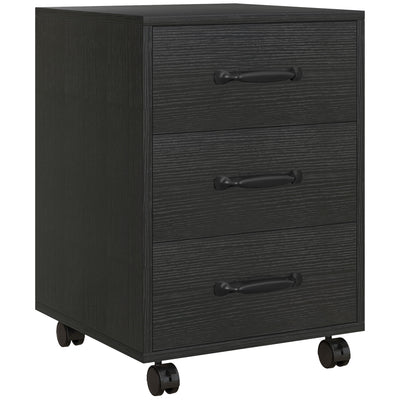 HOMCOM 3 Drawer File Cabinet, Mobile Filing Cabinet on Wheels for Home Office, Study, Black 