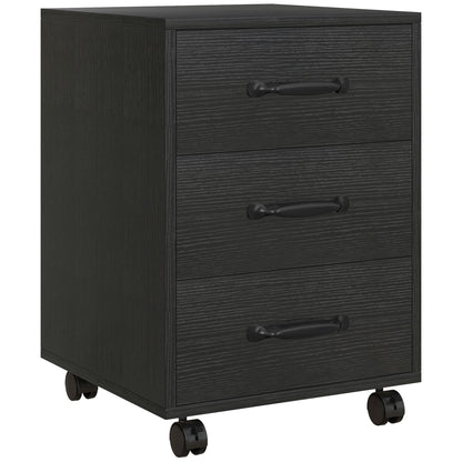 HOMCOM 3 Drawer File Cabinet, Mobile Filing Cabinet on Wheels for Home Office, Study, Black 