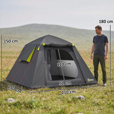 Outsunny Camping Tent 3000mm Waterproof Tent with 2 Doors for 2 Person, Grey & Green