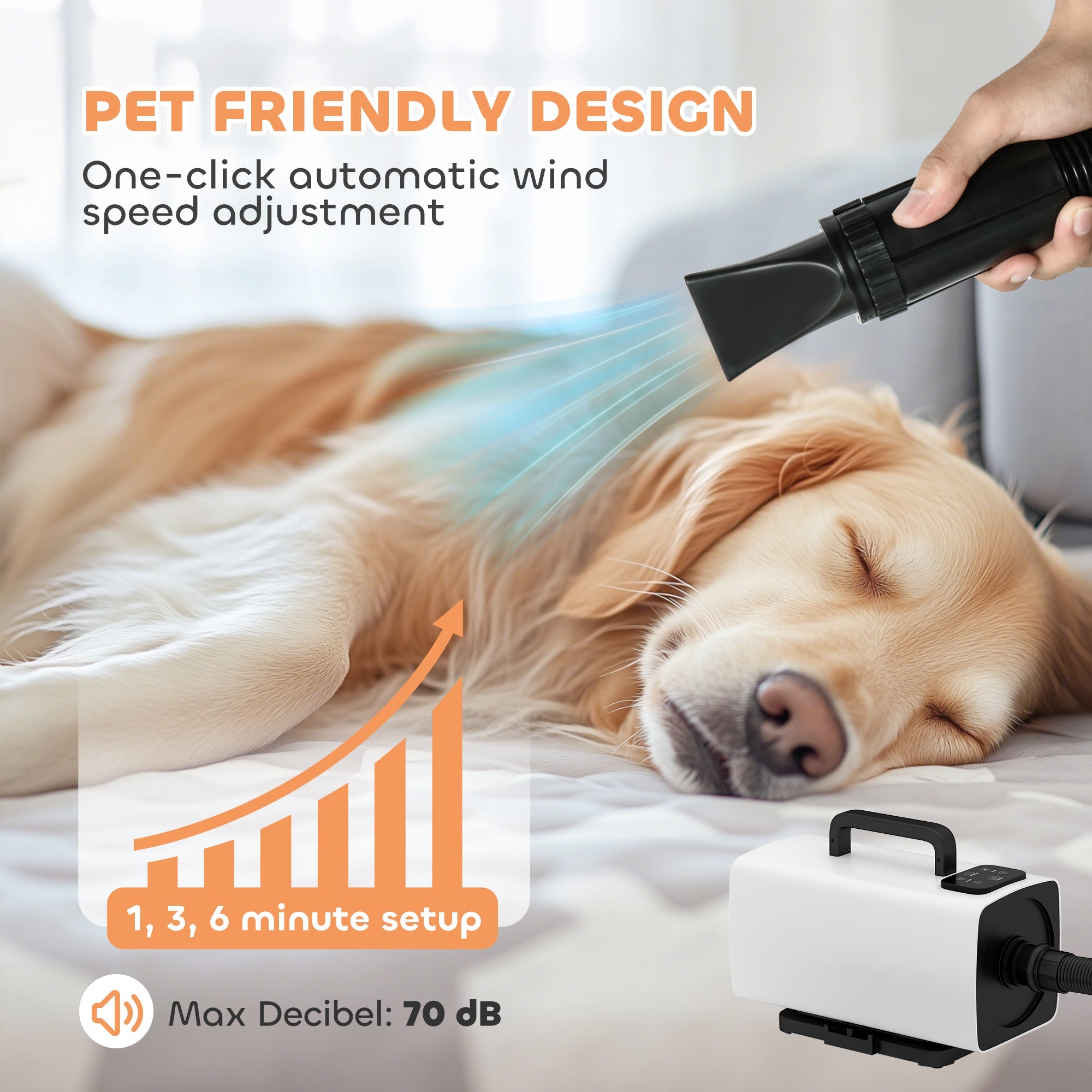 PawHut 2200W Dog Hair Dryer with Auto Adjustable Temperature & Airflow, 3 Nozzles, Digital Screen, for Dogs Cats, White 