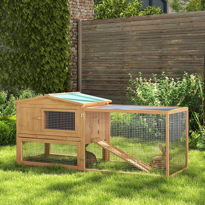 Pawhut Wooden Rabbit Hutch Guinea Pig hutch House 2 Tier with Rabbit Run for Outdoor Garden Backyard, 85 x 24 x 57cm 